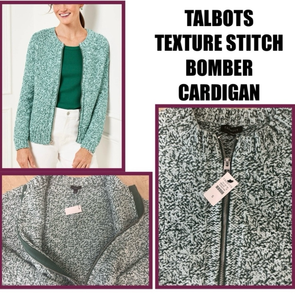 TALBOTS TEXTURE STITCH BOMBER CARDIGAN - MARL
